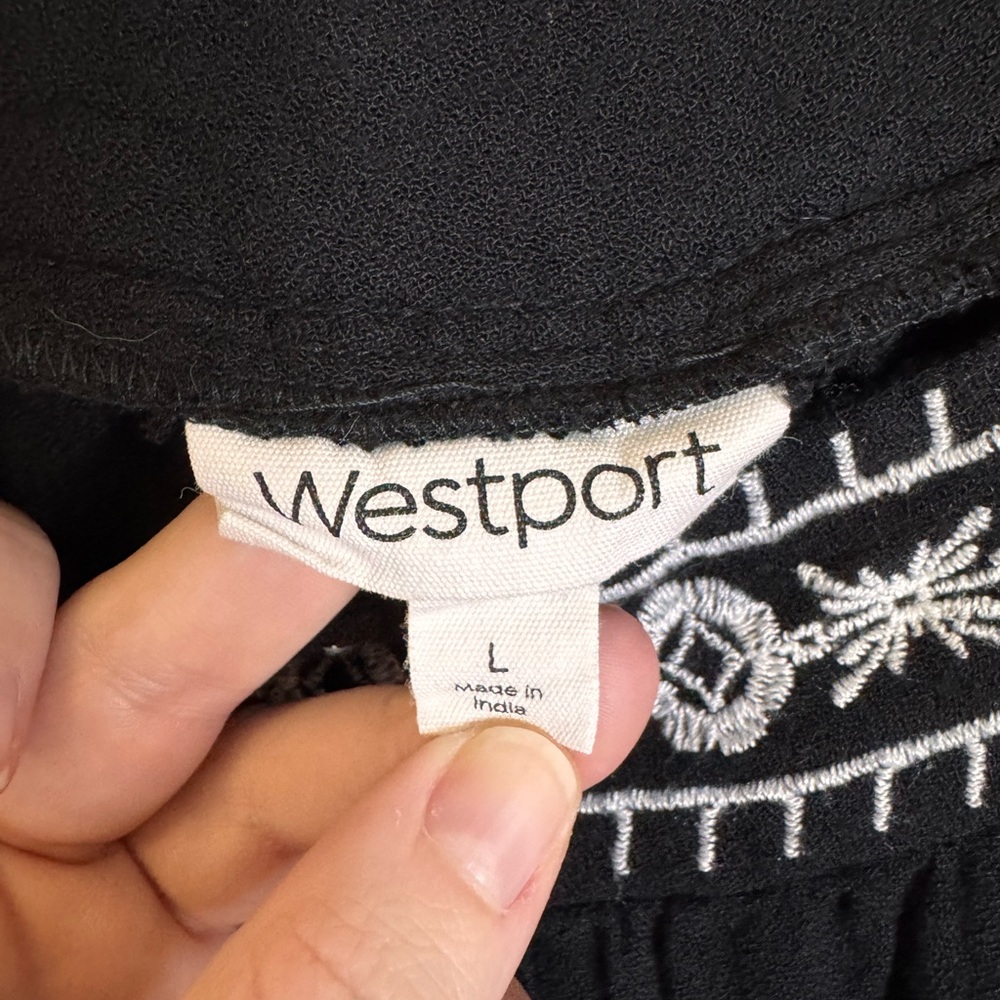 Westport Black Blouse with White Embroidery - Picture 5 of 6